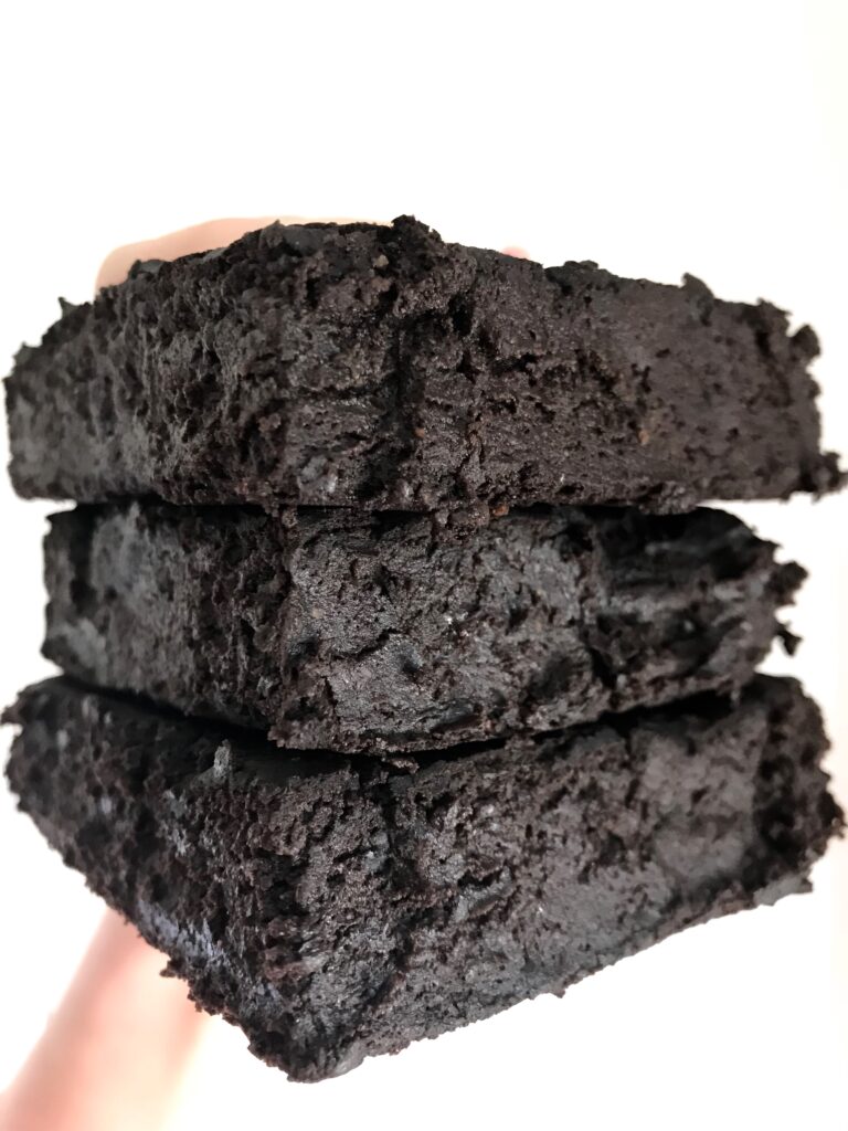 Up-close shot of a stack of Fudgy Black Bean Brownies