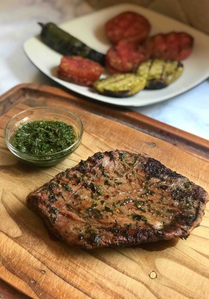 Grilled steak on a cutting board