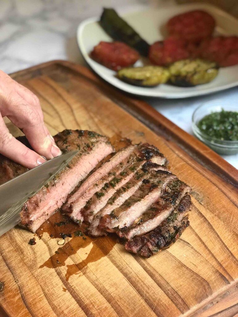 Steak being sliced into strips