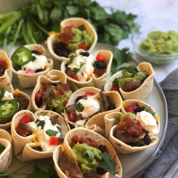 Mini Beef Taco Cups on a platter