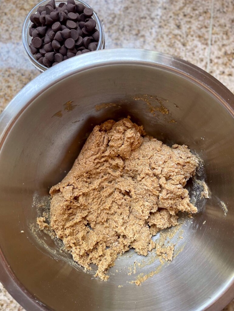 Overhead shot of Perfect Bar mixture in a mixing bowl