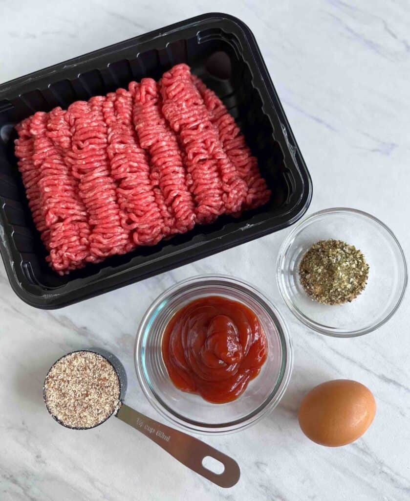 Overhead shot of Baked BBQ Beef Meatball raw ingredients